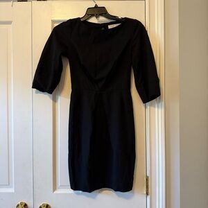 Trina Turk Black Wool Gathered Front Open Back Mini Dress Size 4